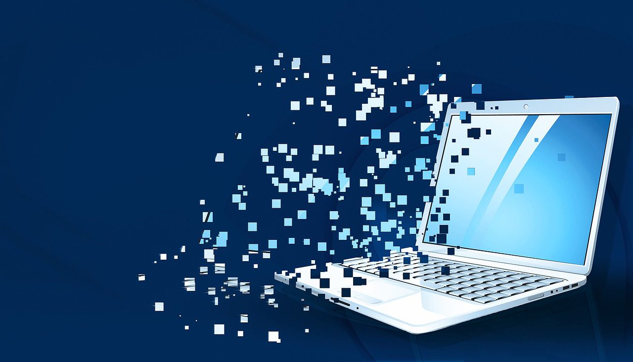 laptop, blue, background