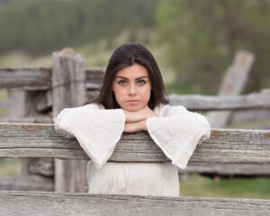 woman, fence, ranch