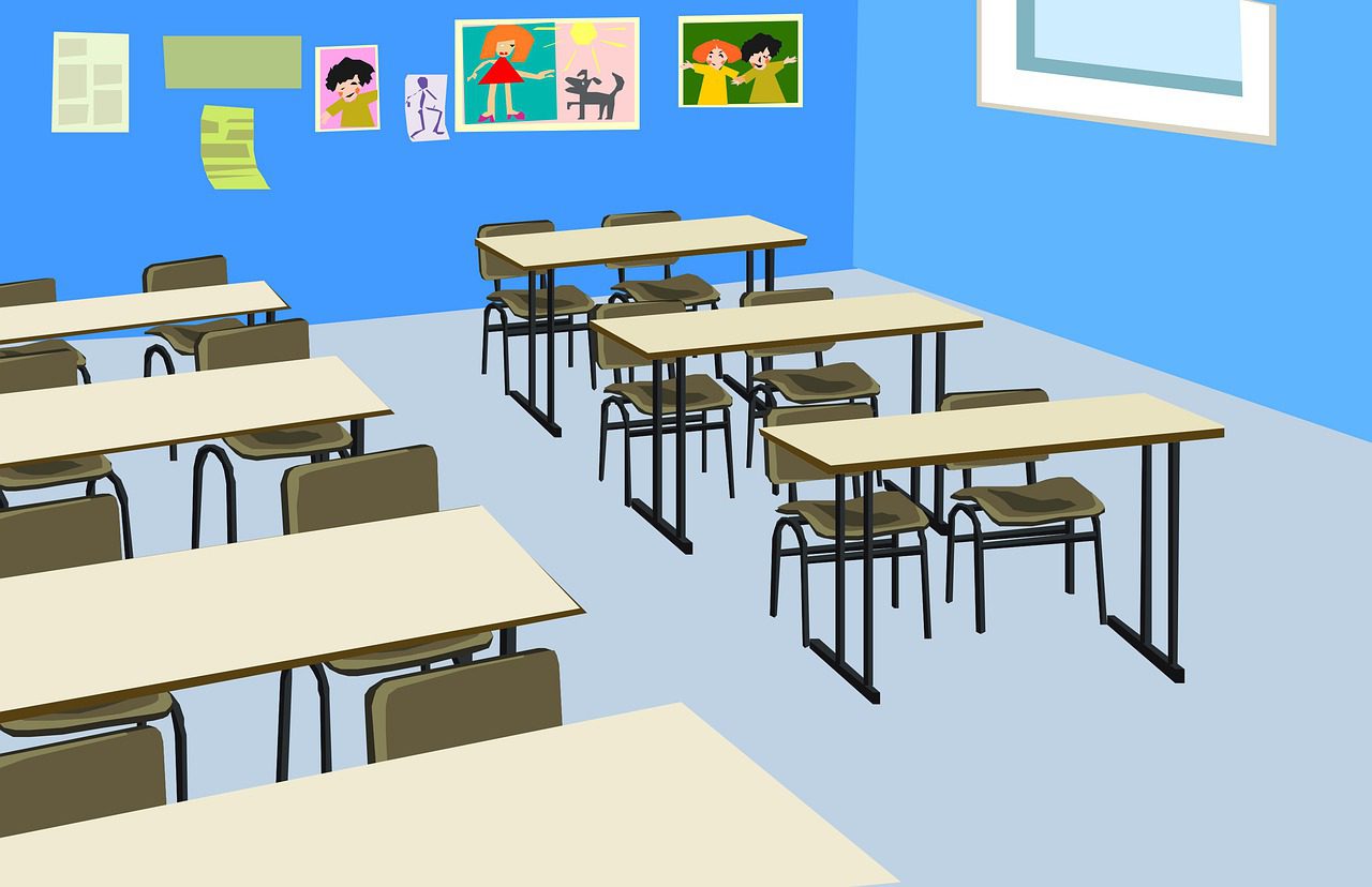 classroom, desks, pictures