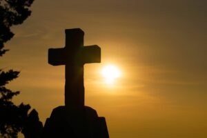 cross, sunset, silhouette