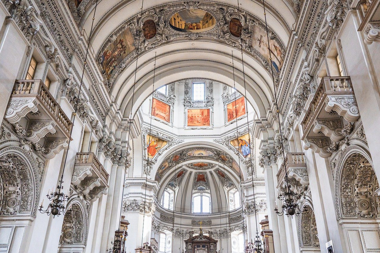 church, nave, salzburg cathedral