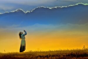 sunset, girl, worship