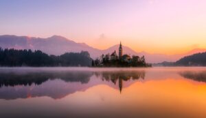 education, church, lake, sunset